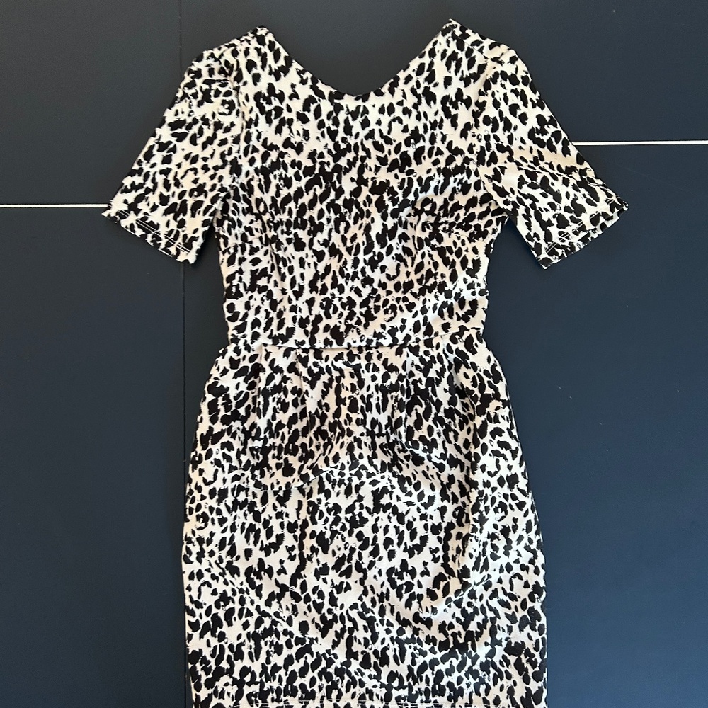 Fitted Stretchy Black White Dress with 2 Side Pockets